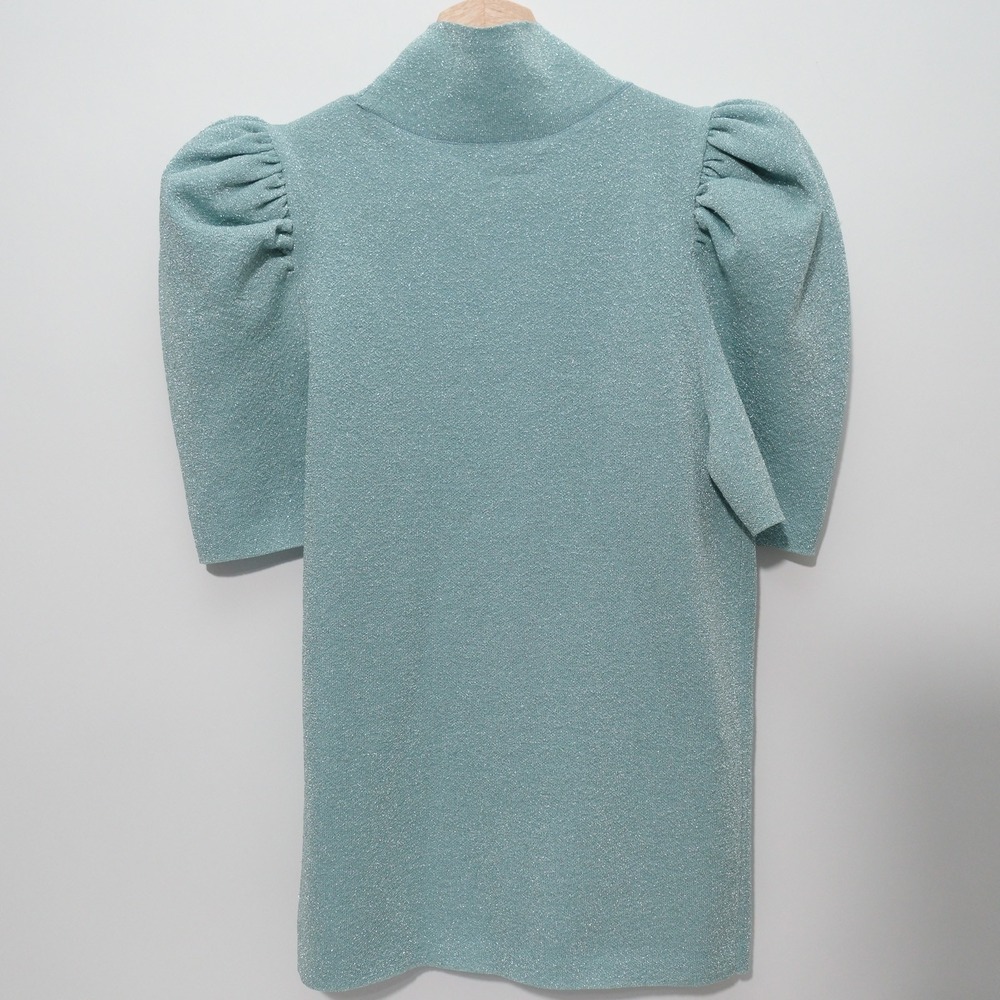 Alice + Olivia Issa Sweater Womens Large Blue Puff Sleeve Turtleneck Metallic - Picture 2 of 9
